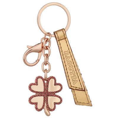 Bagutta Portachiavi Silver Plated con Quadrifoglio e Nastro Logo Finitura Rame 12 cm