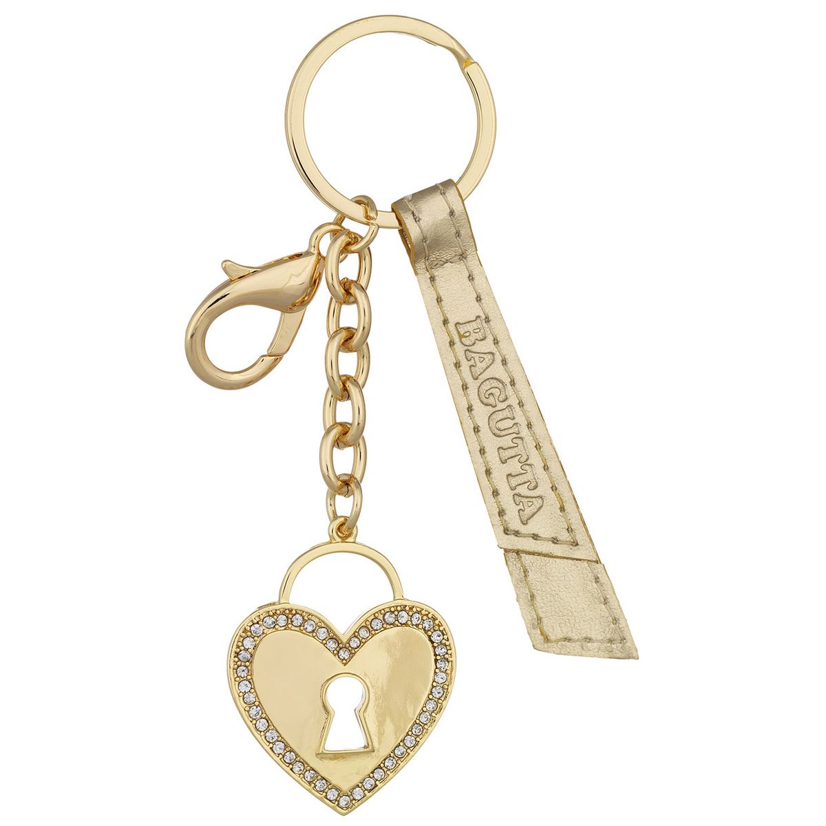 Bagutta Portachiavi Silver Plated Cuore Traforato con Serratura e Strass Oro 12 cm