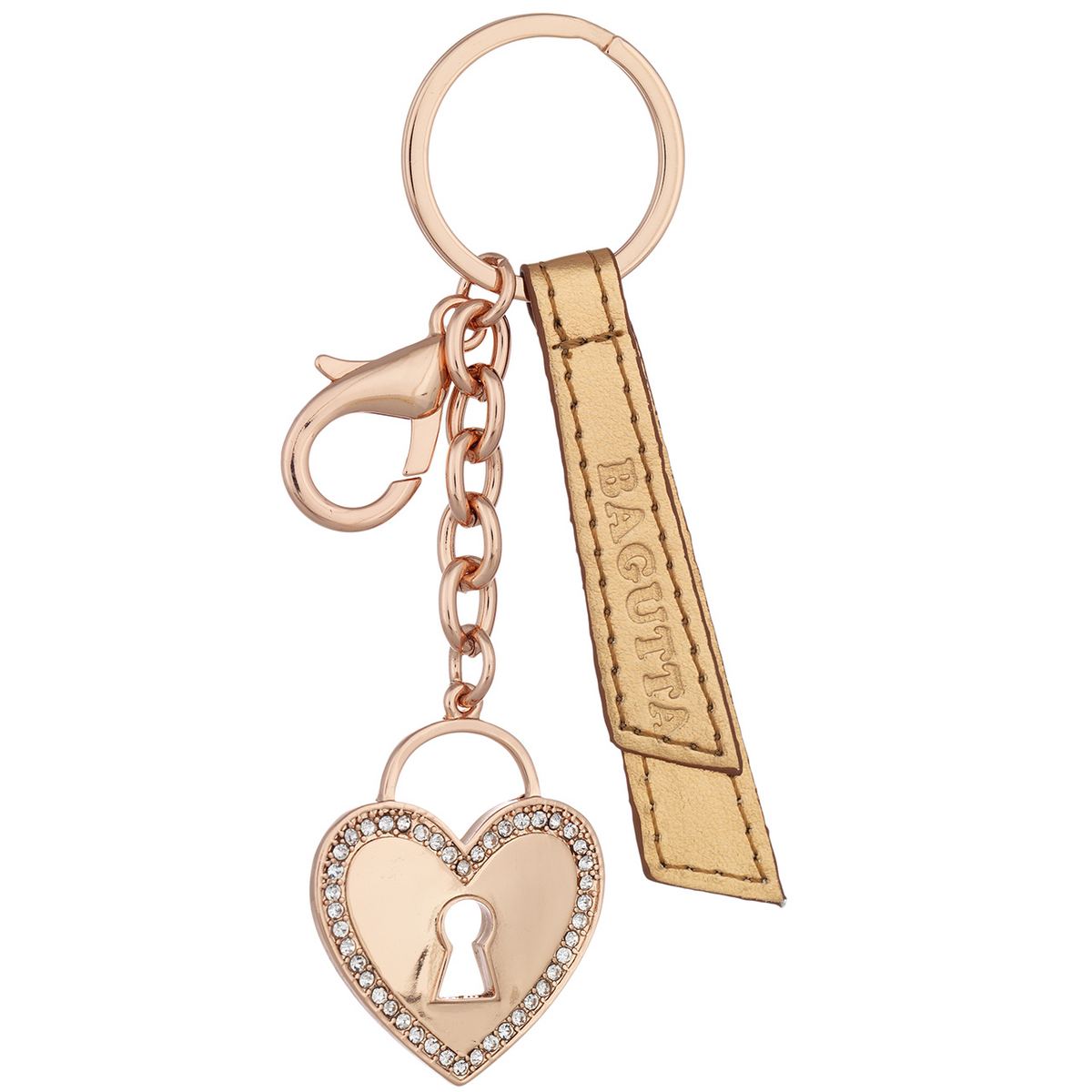 Bagutta Portachiavi Silver Plated Cuore Traforato con Serratura e Strass Rame 12 cm