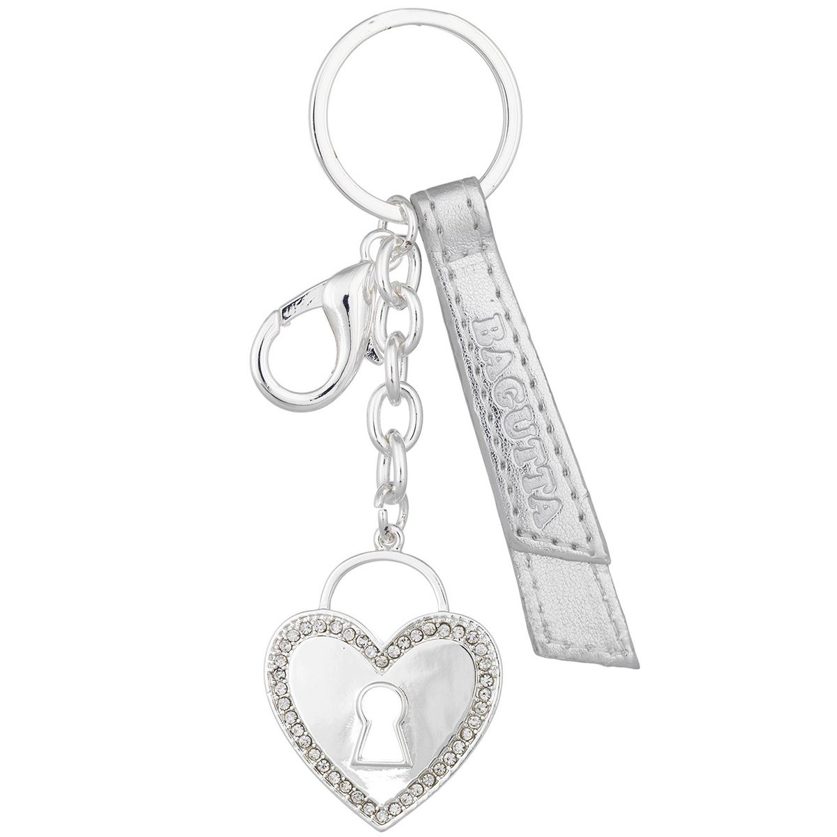 Bagutta Portachiavi Silver Plated Cuore Traforato con Serratura e Strass Argento 12 cm