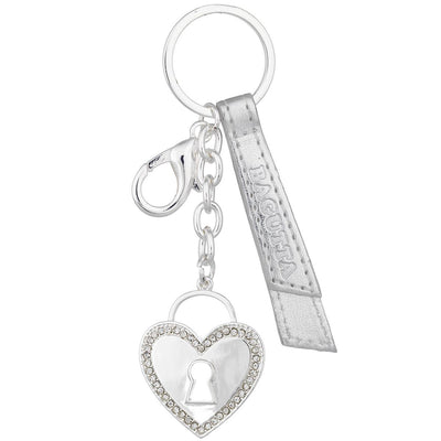 Bagutta Portachiavi Silver Plated Cuore Traforato con Serratura e Strass Argento 12 cm
