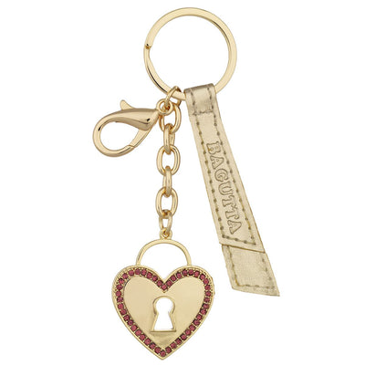 Bagutta Portachiavi Silver Plated Cuore Pieno con Serratura e Bordo Rosso Oro 12 cm