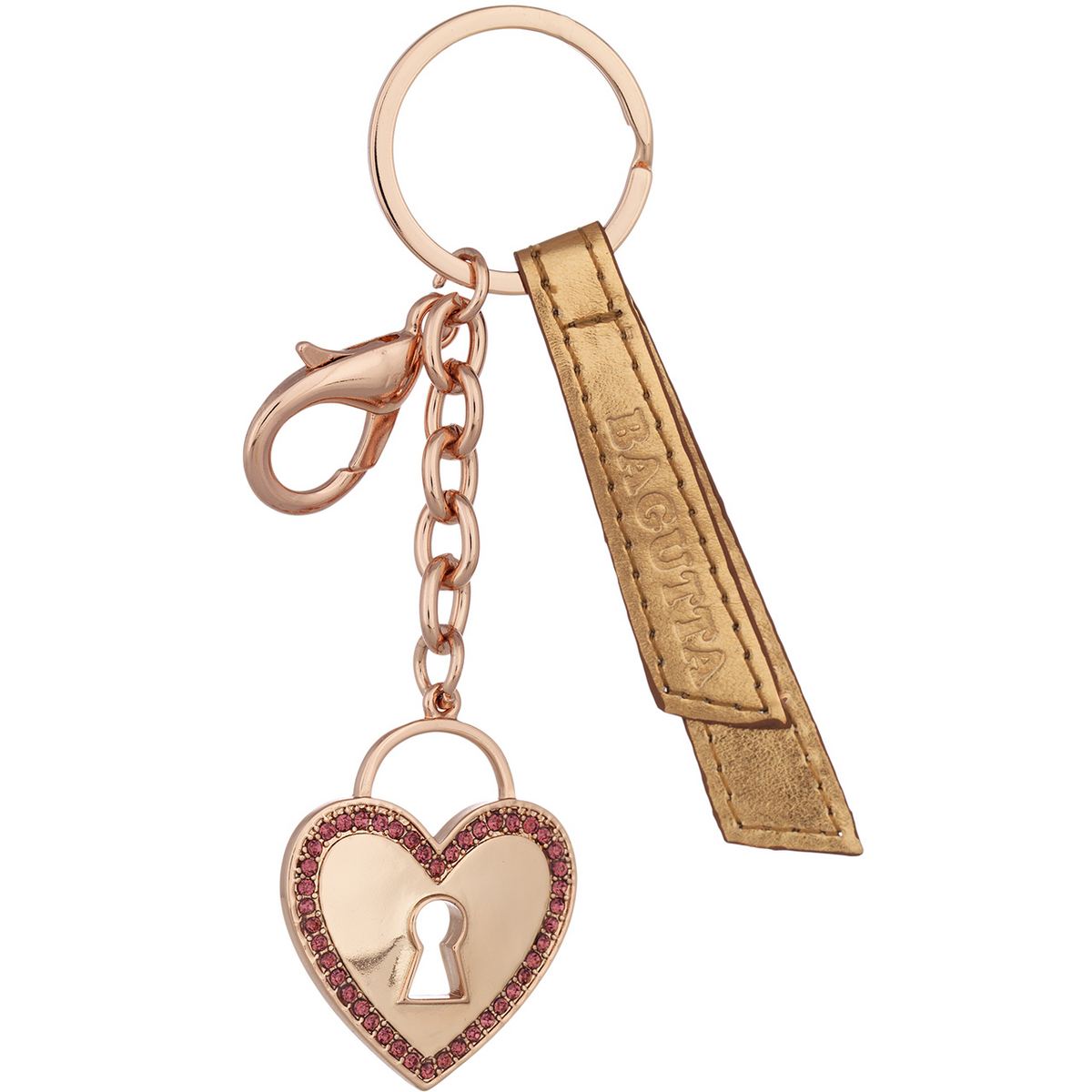 Bagutta Portachiavi Silver Plated Cuore Pieno con Serratura e Bordo Rosso Rame 12 cm