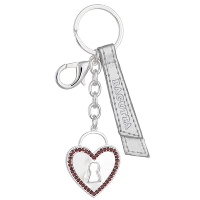 Bagutta Portachiavi Silver Plated Cuore Pieno con Serratura e Bordo Rosso Argento 12 cm