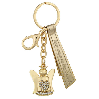 Bagutta Portachiavi Silver Plated Angelo con Ali Lisce e Cuore di Strass Oro 12 cm