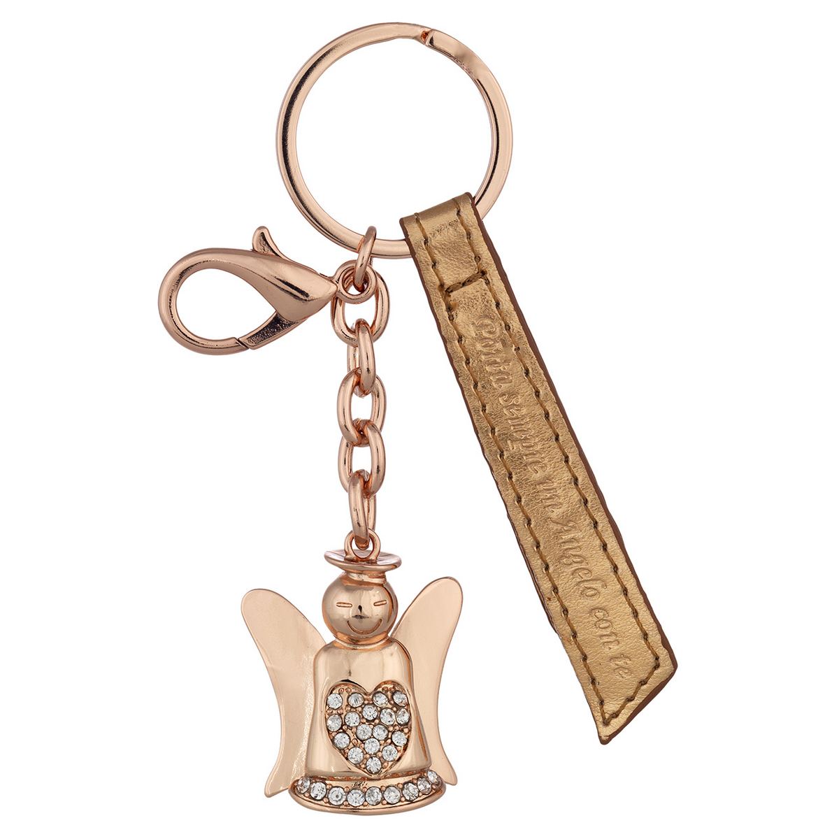 Bagutta Portachiavi Silver Plated Angelo con Ali Lisce e Cuore di Strass Rame 12 cm