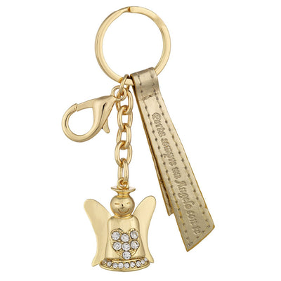 Bagutta Portachiavi Silver Plated Angelo con Ali Lisce e Fiore di Strass Oro 12 cm