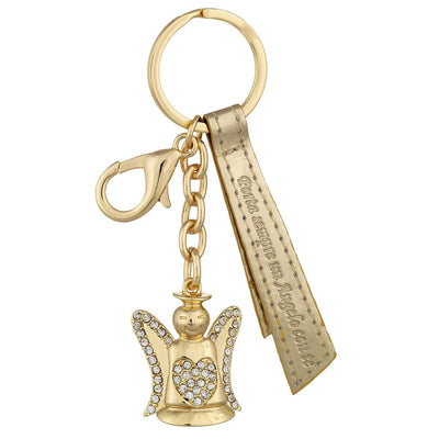 Bagutta Portachiavi Silver Plated Angelo con Ali Borchiate e Cuore di Strass Oro 12 cm