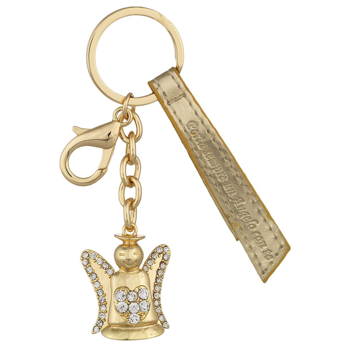 Bagutta Portachiavi Silver Plated Angelo con Ali Borchiate e Fiore di Strass Oro 12 cm