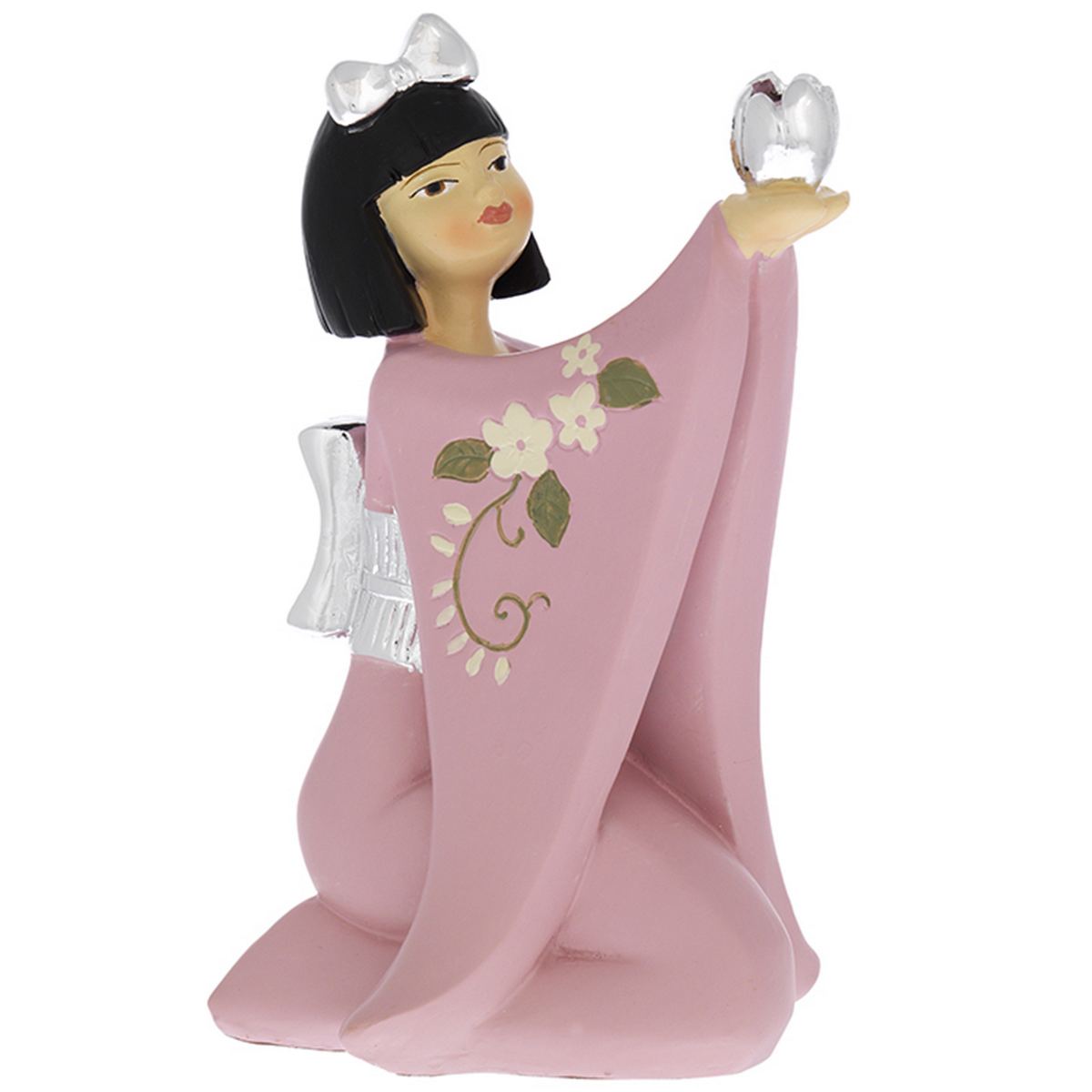 Bagutta Geisha Seduta con Kimono Rosa e Braccio Alzato 10,5 cm