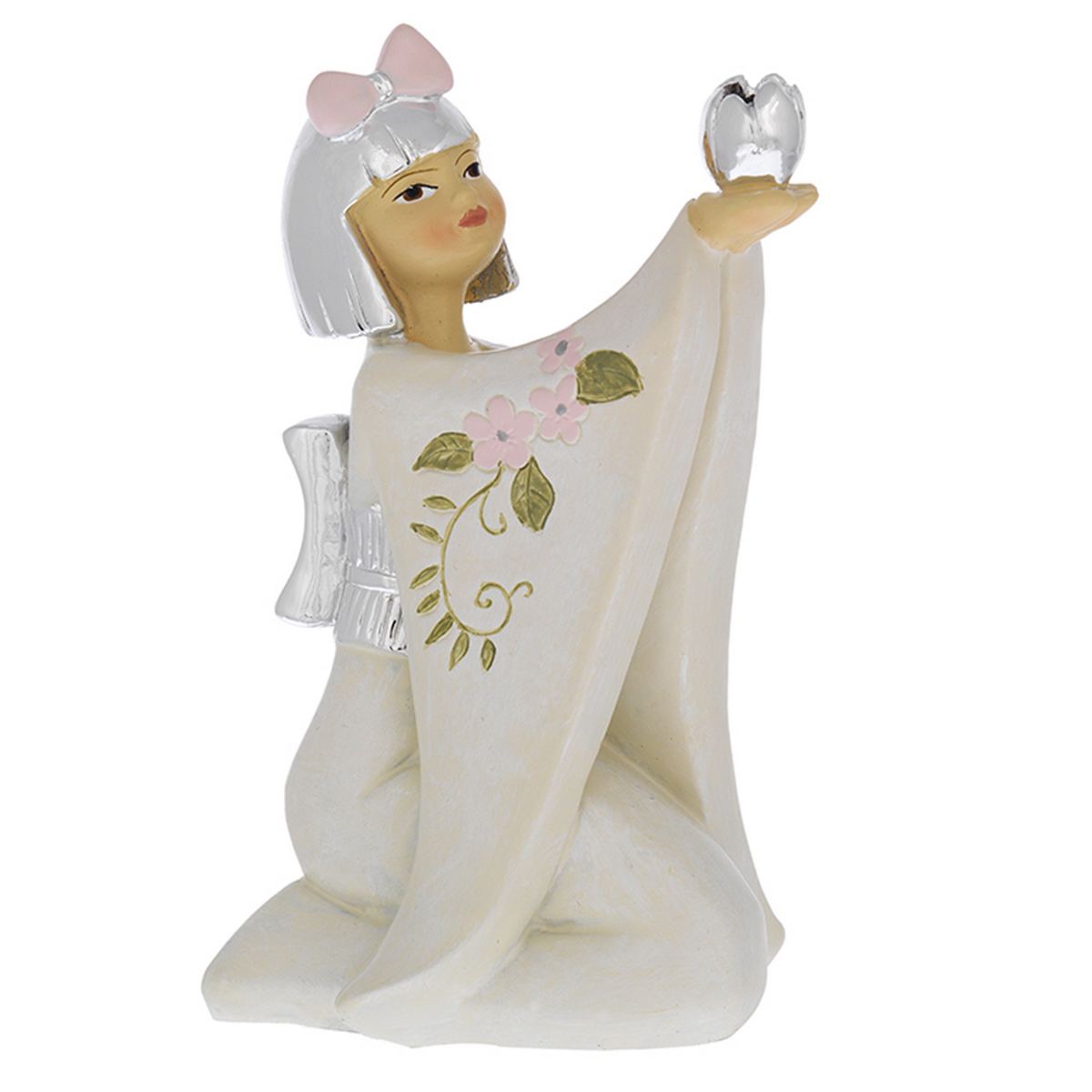 Bagutta Geisha Seduta con Kimono Bianco e Braccio Alzato 10,5 cm