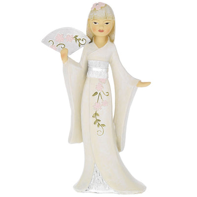 Bagutta Geisha con Ventaglio e Kimono Bianco 17,5 cm