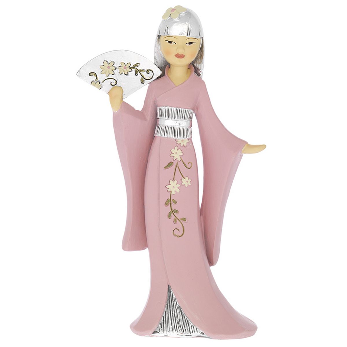 Bagutta Geisha con Ventaglio e Kimono Rosa 17,5 cm
