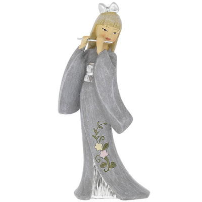 Bagutta Geisha con Flauto e Kimono Grigio 17,5 cm