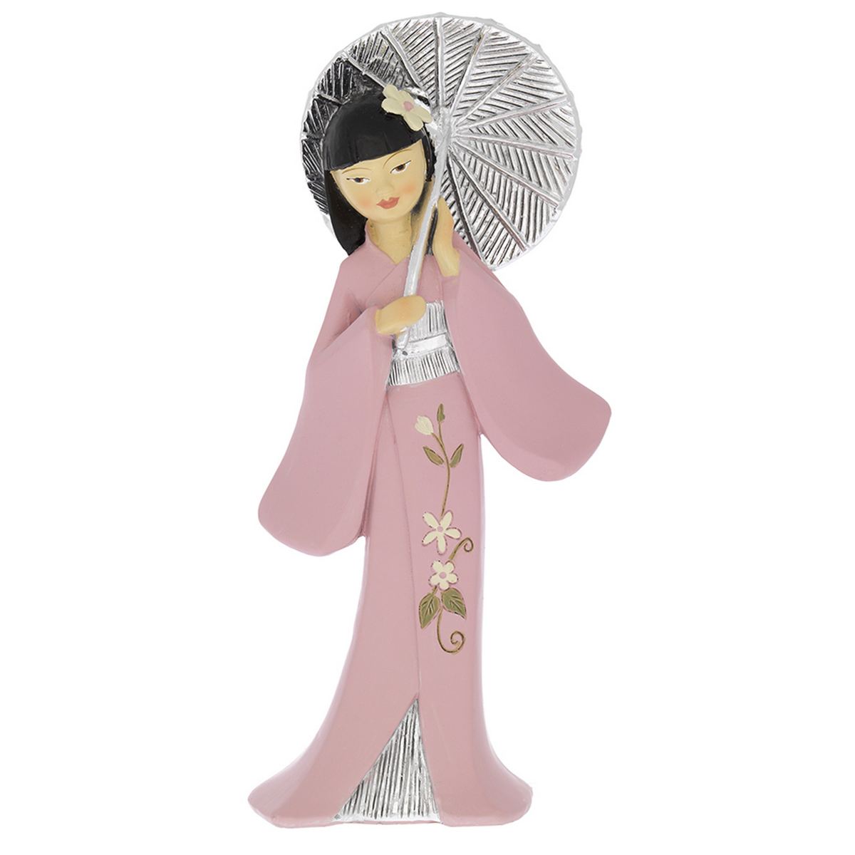 Bagutta Geisha con Ombrello e Kimono Rosa 17,5 cm