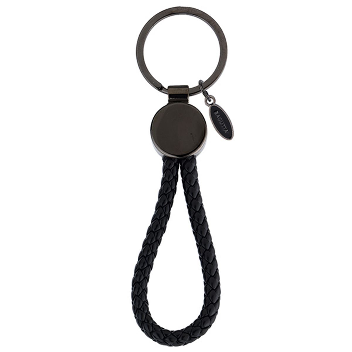 Bagutta Portachiavi con Medaglione Tondo Canna di Fucile e Cordone Nero 12,5 cm