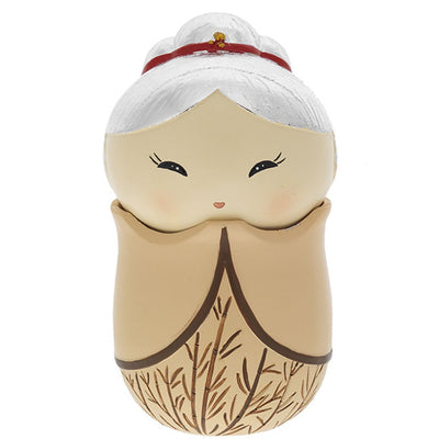 Bagutta Kokeshi Emozionale con Ventaglio Kimono Beige Capelli Bianchi 8x15 cm