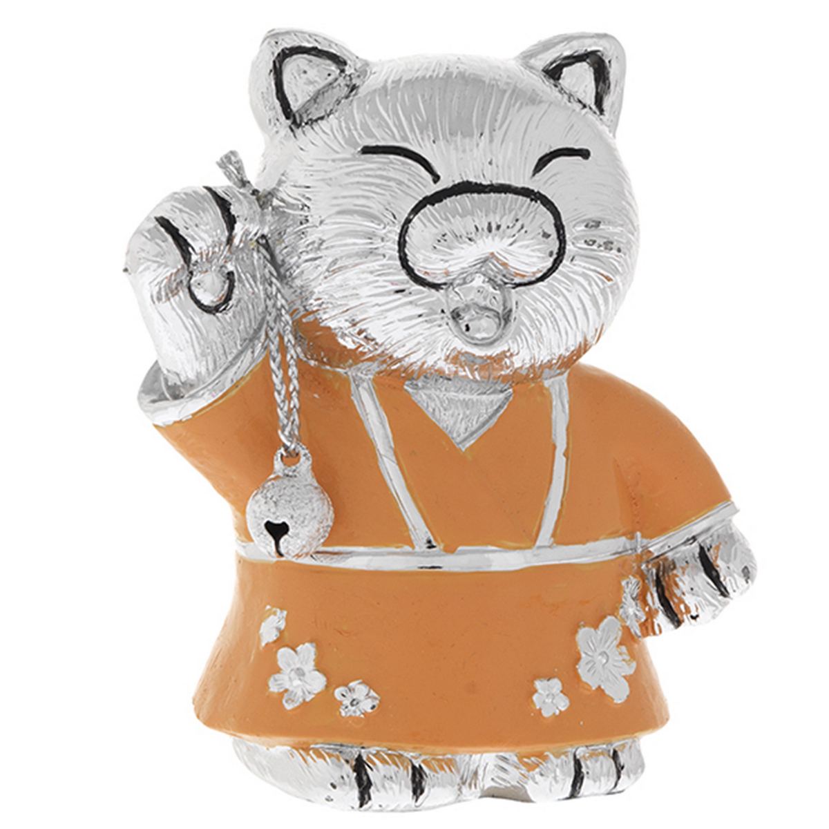 Bagutta Maneki Neko Gatto Portafortuna Arancione Zampa Alzata a Sinistra 7 cm