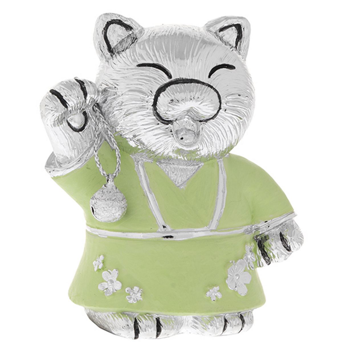 Bagutta Maneki Neko Gatto Portafortuna Verde Zampa Alzata a Sinistra 7 cm