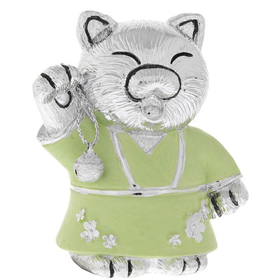 Bagutta Maneki Neko Gatto Portafortuna Verde Zampa Alzata a Sinistra 7 cm