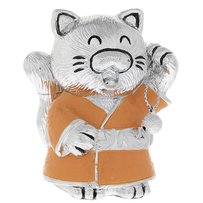 Bagutta Maneki Neko Gatto Portafortuna Arancione Entrambe le Zampe Alzate 7 cm