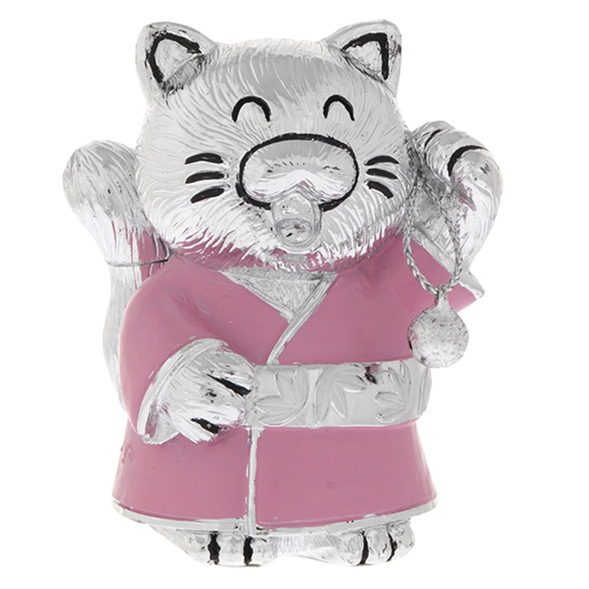 Bagutta Maneki Neko Gatto Portafortuna Rosa Entrambe le Zampe Alzate 7 cm
