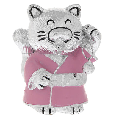 Bagutta Maneki Neko Gatto Portafortuna Rosa Entrambe le Zampe Alzate 7 cm