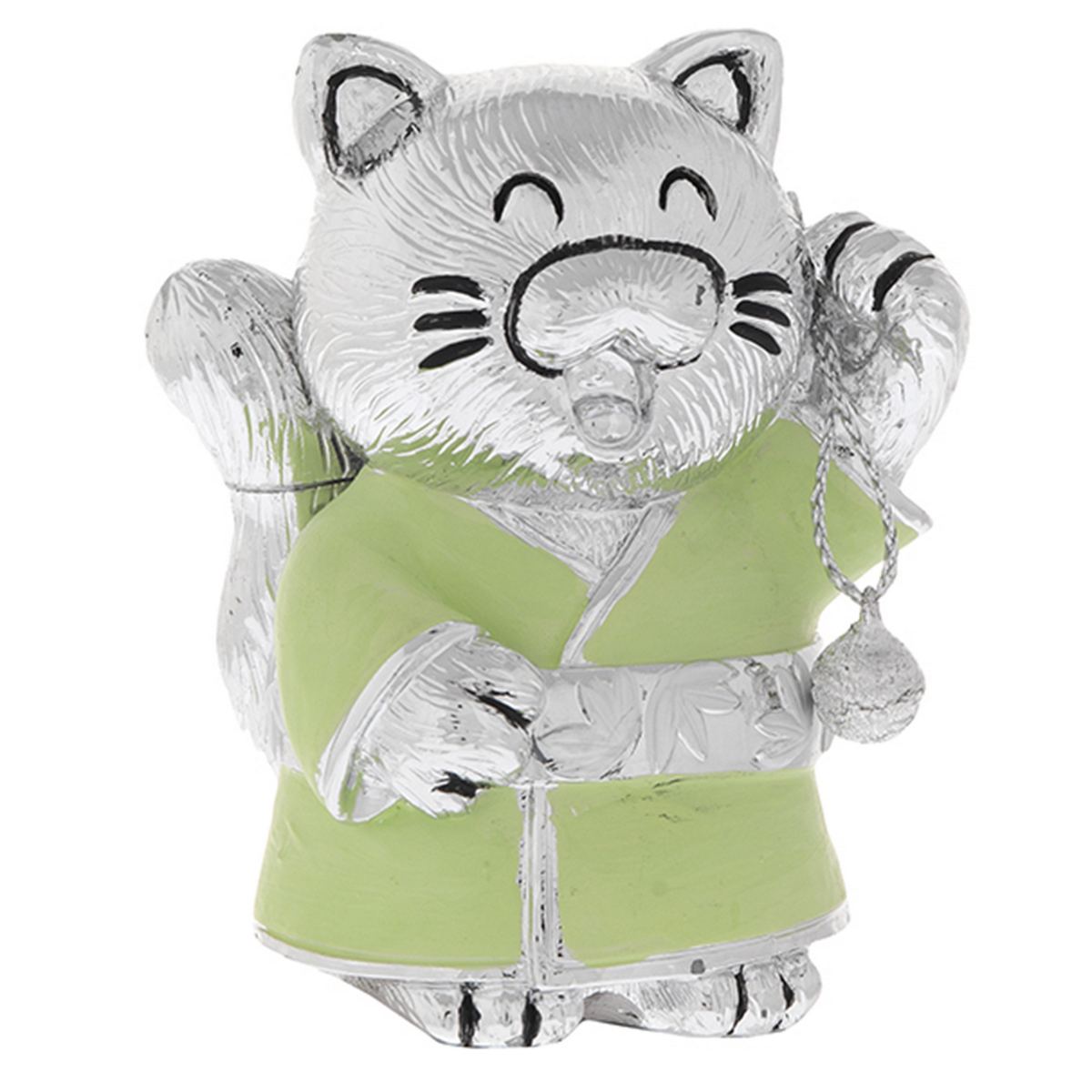 Bagutta Maneki Neko Gatto Portafortuna Verde Entrambe le Zampe Alzate 7 cm