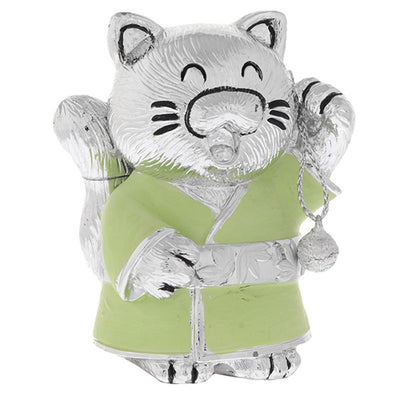 Bagutta Maneki Neko Gatto Portafortuna Verde Entrambe le Zampe Alzate 7 cm