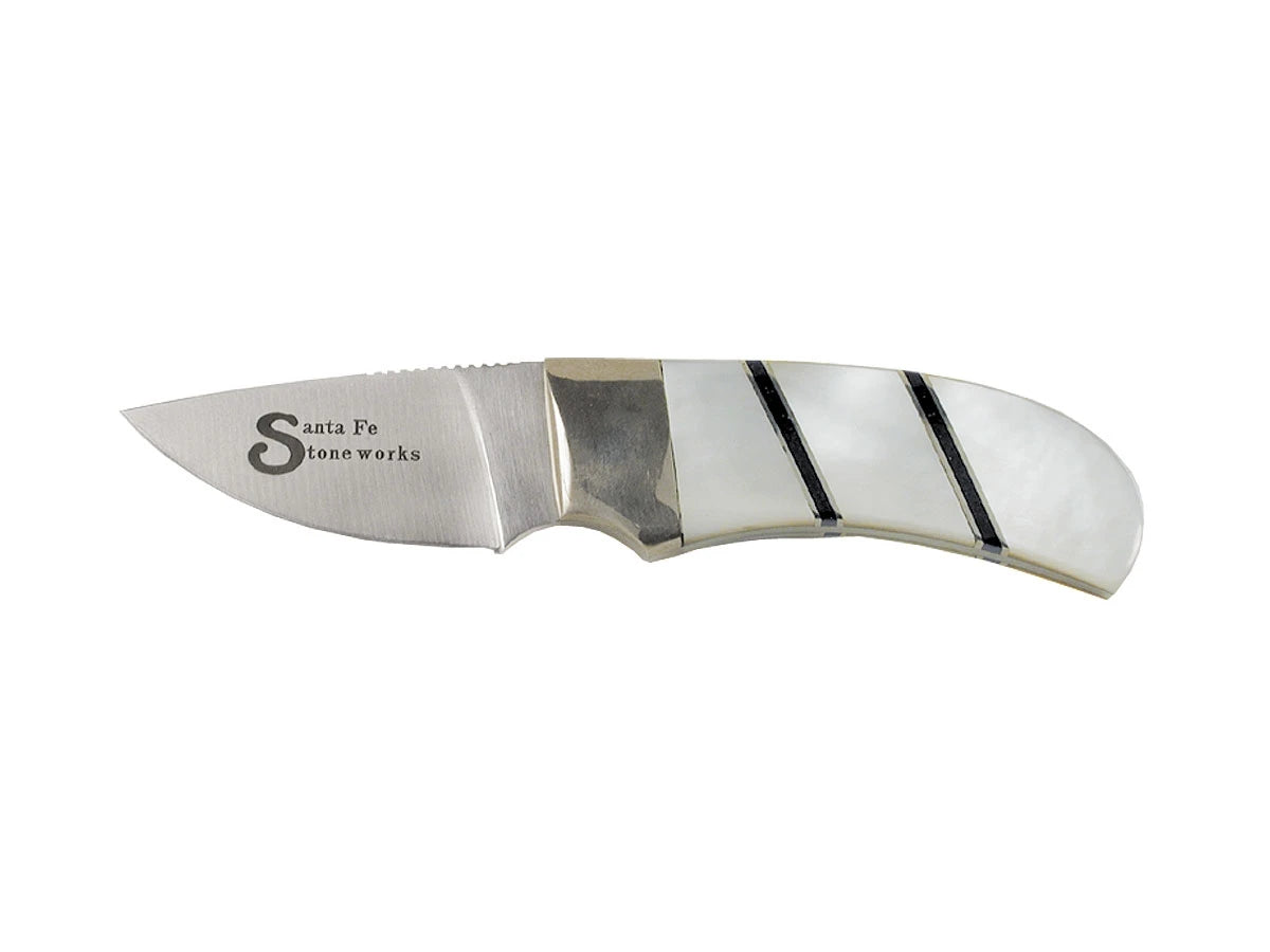 Santa Fe Stoneworks Gentleman Hunter JS20A filo piano manico mosaico pietre entrambe guancette lama 6 cm fodero cuoio