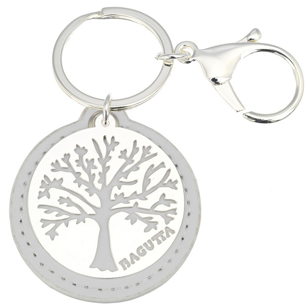 Bagutta Portachiavi Tondo Albero della Vita Rami Bianco con Moschettone 9,5 cm