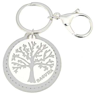 Bagutta Portachiavi Tondo Albero della Vita Rami Bianco con Moschettone 9,5 cm