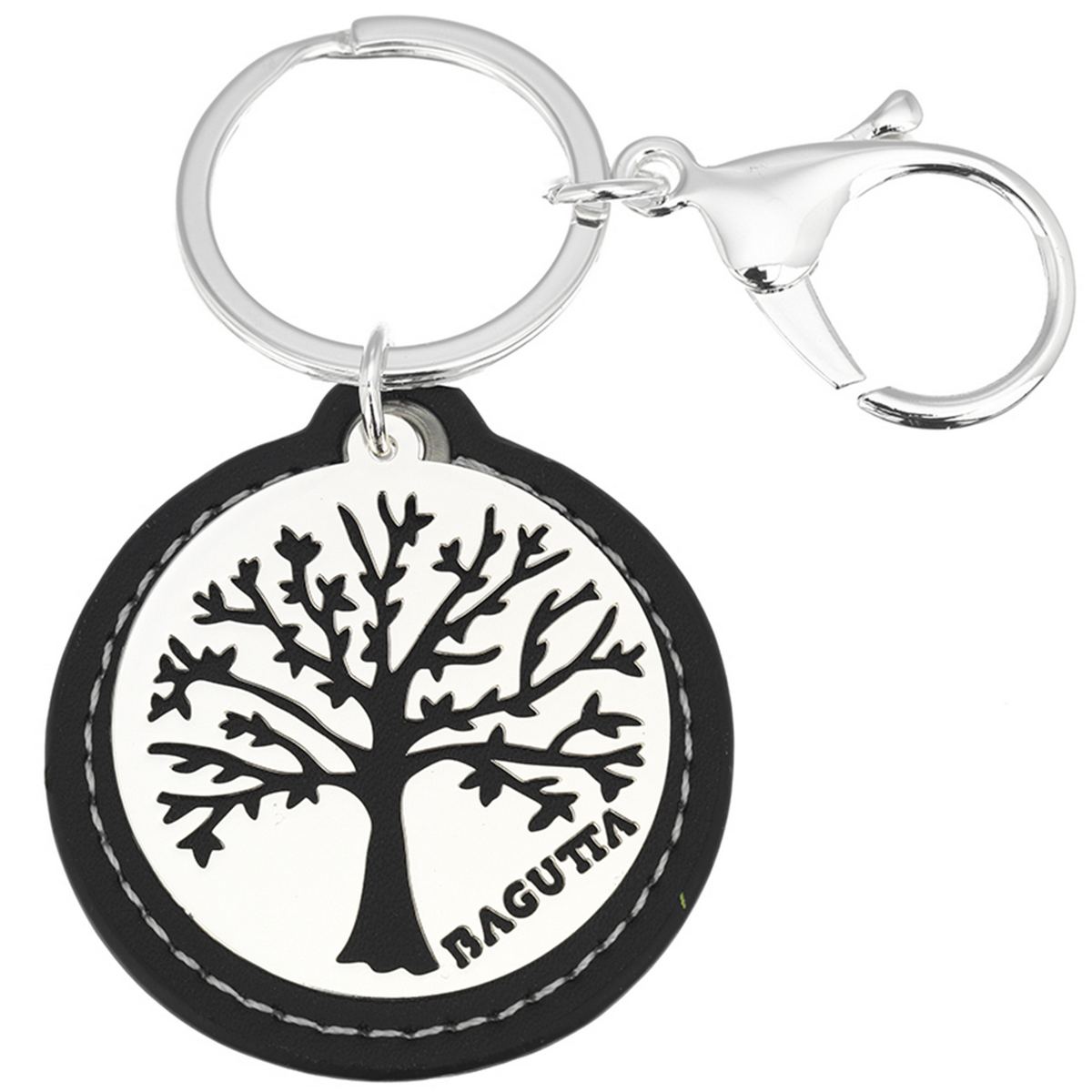 Bagutta Portachiavi Tondo Albero della Vita Rami Nero con Moschettone 9,5 cm