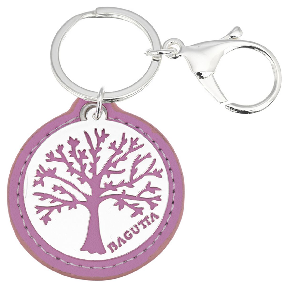 Bagutta Portachiavi Tondo Albero della Vita Rami Rosa con Moschettone 9,5 cm