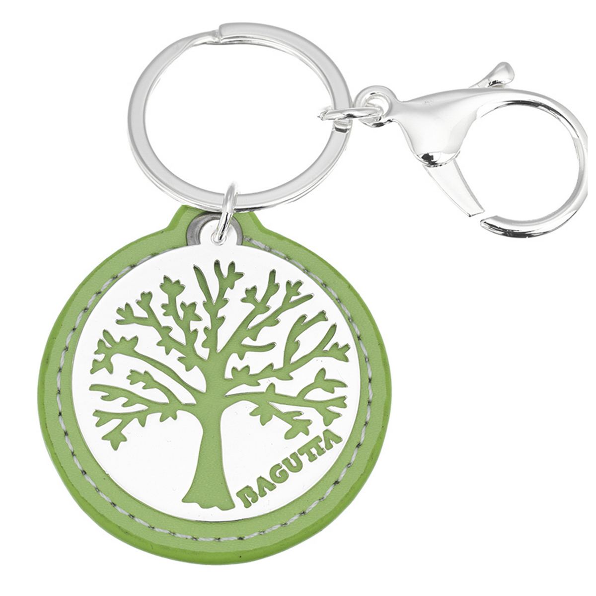 Bagutta Portachiavi Tondo Albero della Vita Rami Verde con Moschettone 9,5 cm