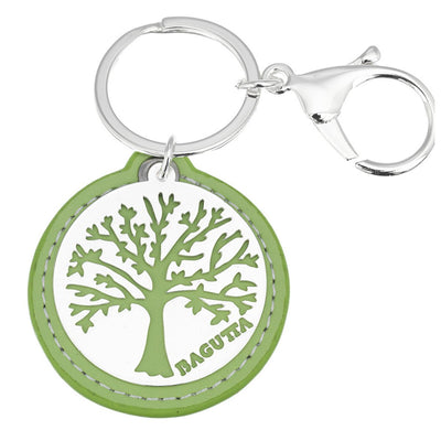 Bagutta Portachiavi Tondo Albero della Vita Rami Verde con Moschettone 9,5 cm
