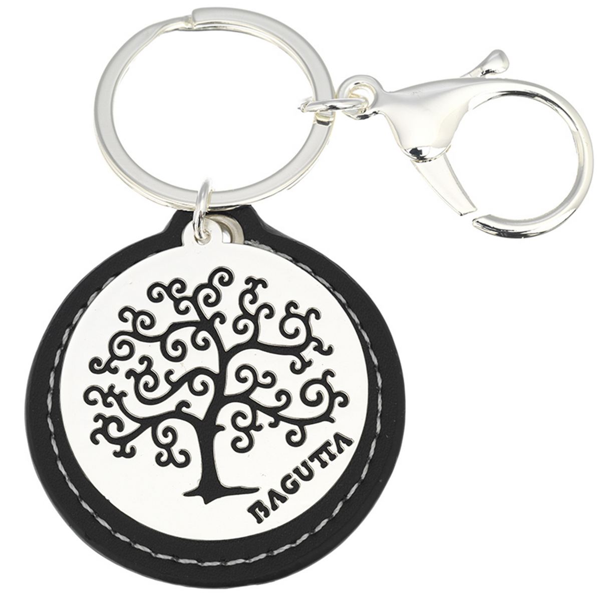 Bagutta Portachiavi Tondo Albero della Vita Spirali Nero con Moschettone 9,5 cm