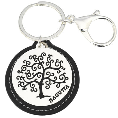 Bagutta Portachiavi Tondo Albero della Vita Spirali Nero con Moschettone 9,5 cm
