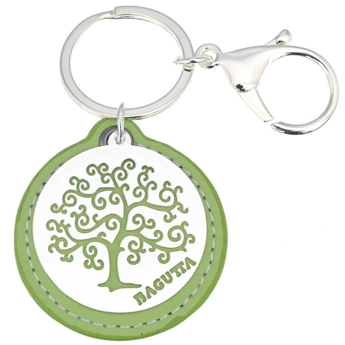 Bagutta Portachiavi Tondo Albero della Vita Spirali Verde con Moschettone 9,5 cm