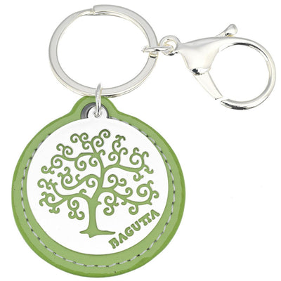 Bagutta Portachiavi Tondo Albero della Vita Spirali Verde con Moschettone 9,5 cm