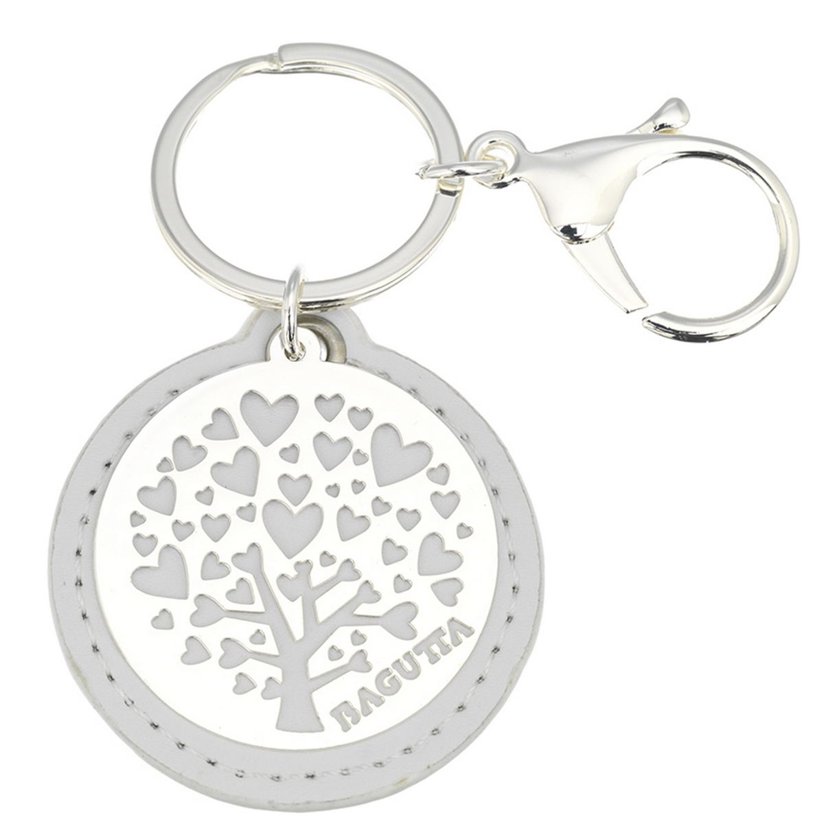 Bagutta Portachiavi Tondo Albero della Vita Cuori Bianco con Moschettone 9,5 cm