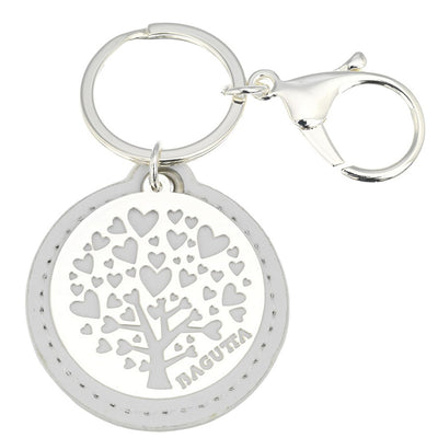 Bagutta Portachiavi Tondo Albero della Vita Cuori Bianco con Moschettone 9,5 cm