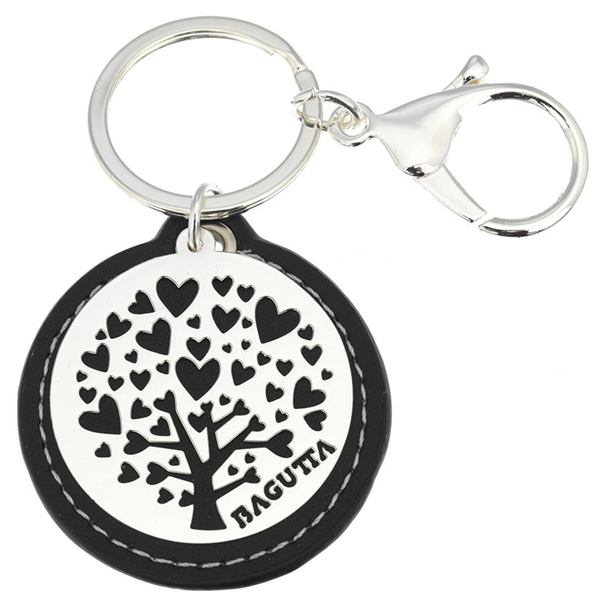 Bagutta Portachiavi Tondo Albero della Vita Cuori Nero con Moschettone 9,5 cm