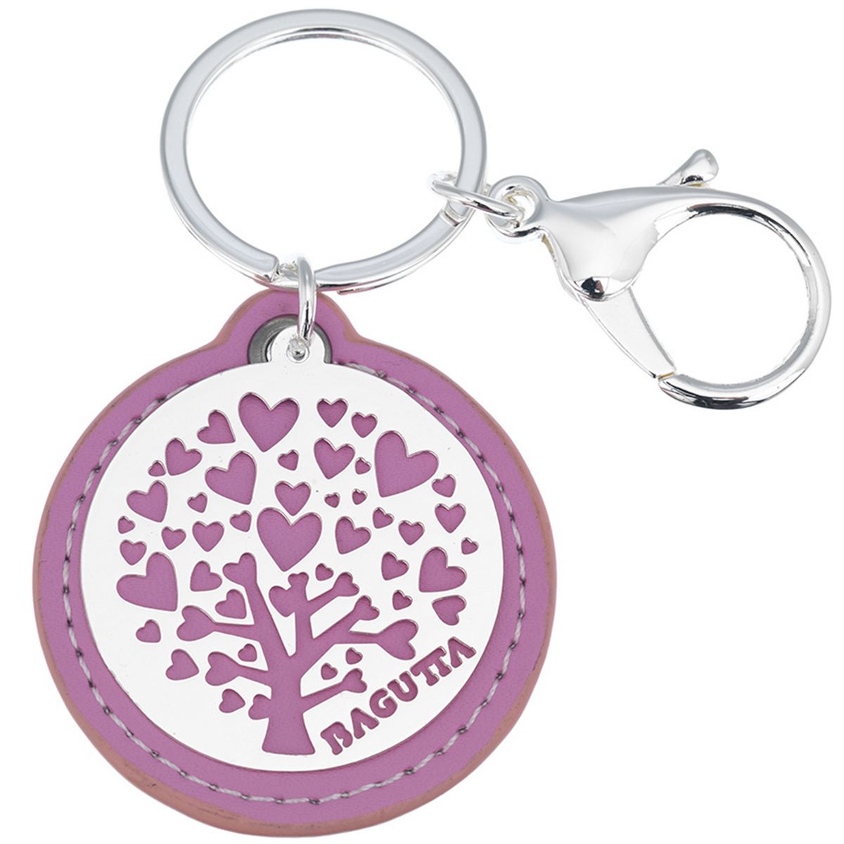 Bagutta Portachiavi Tondo Albero della Vita Cuori Rosa con Moschettone 9,5 cm