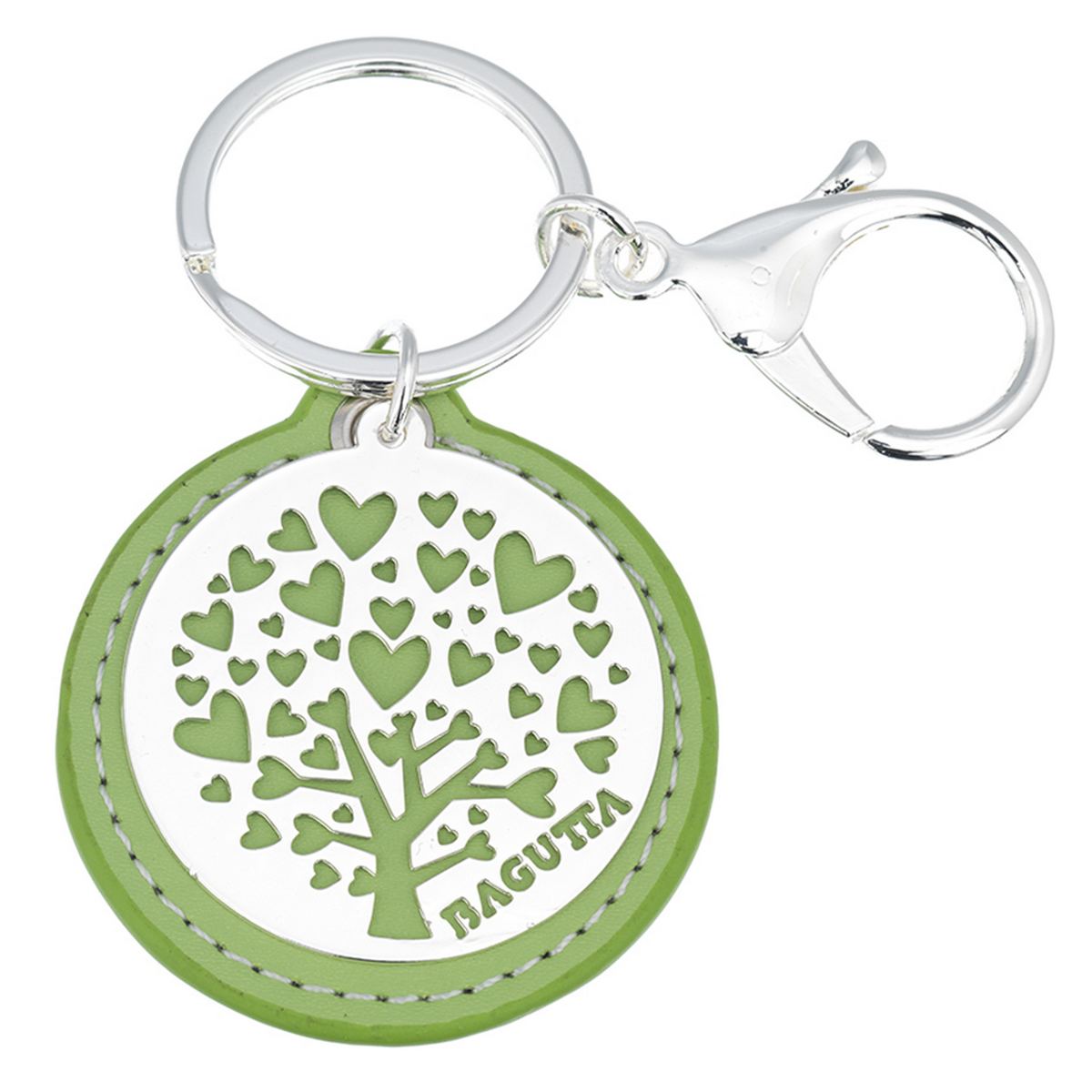 Bagutta Portachiavi Tondo Albero della Vita Cuori Verde con Moschettone 9,5 cm