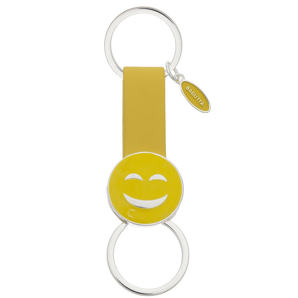 Bagutta Portachiavi Silver Plated con Cinturino e Doppio Anello Emoji Sorriso 12 cm
