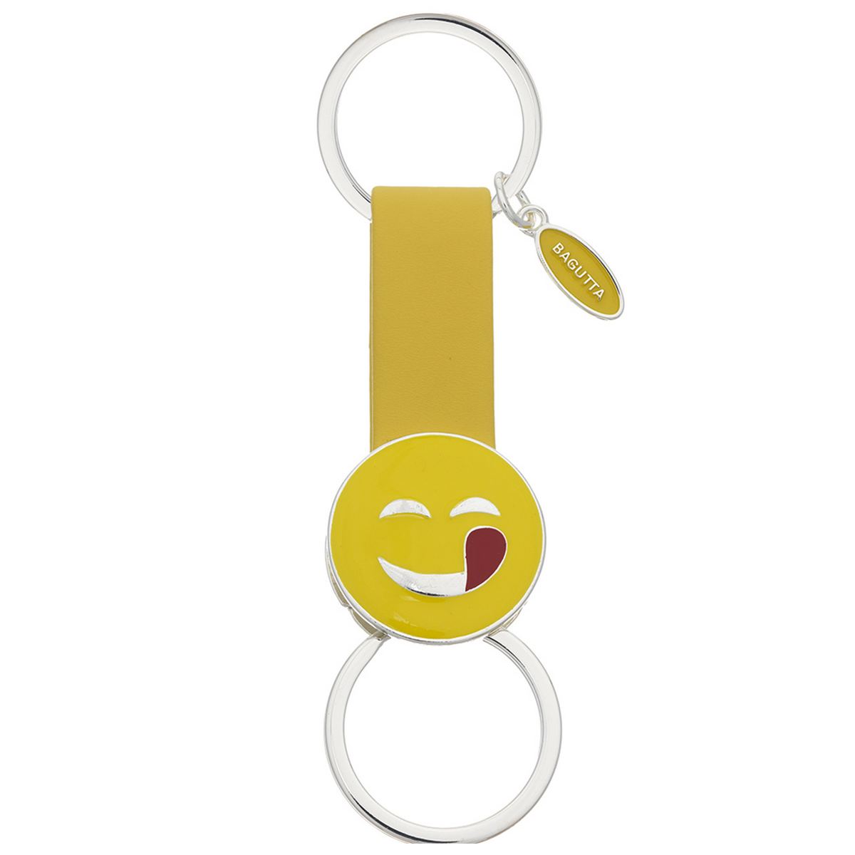 Bagutta Portachiavi Silver Plated con Cinturino e Doppio Anello Emoji Linguaccia 12 cm
