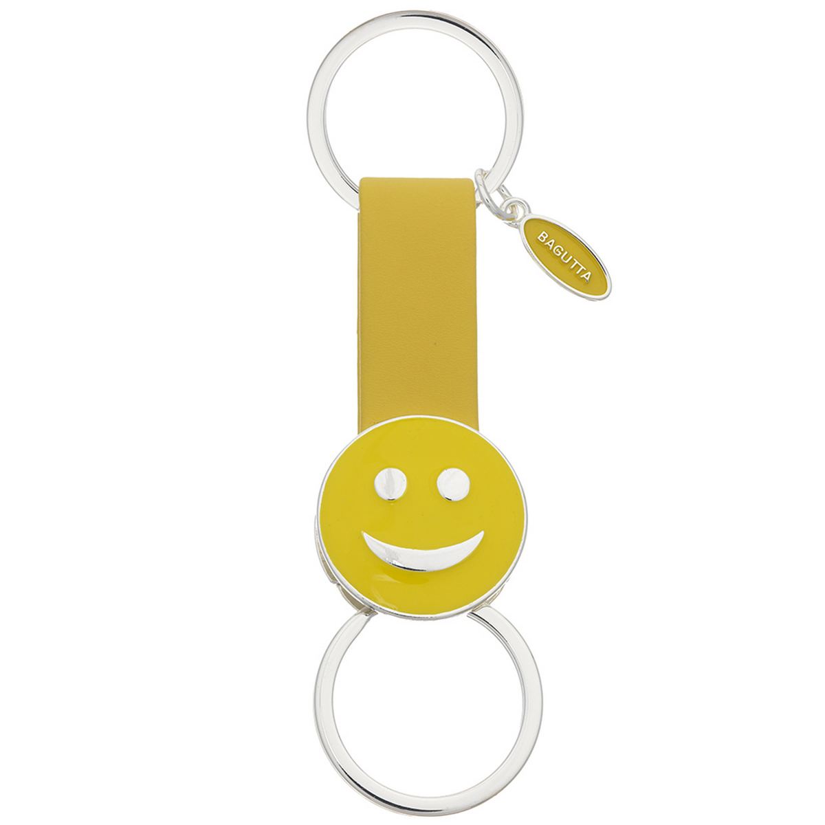 Bagutta Portachiavi Silver Plated con Cinturino e Doppio Anello Emoji Felice 12 cm