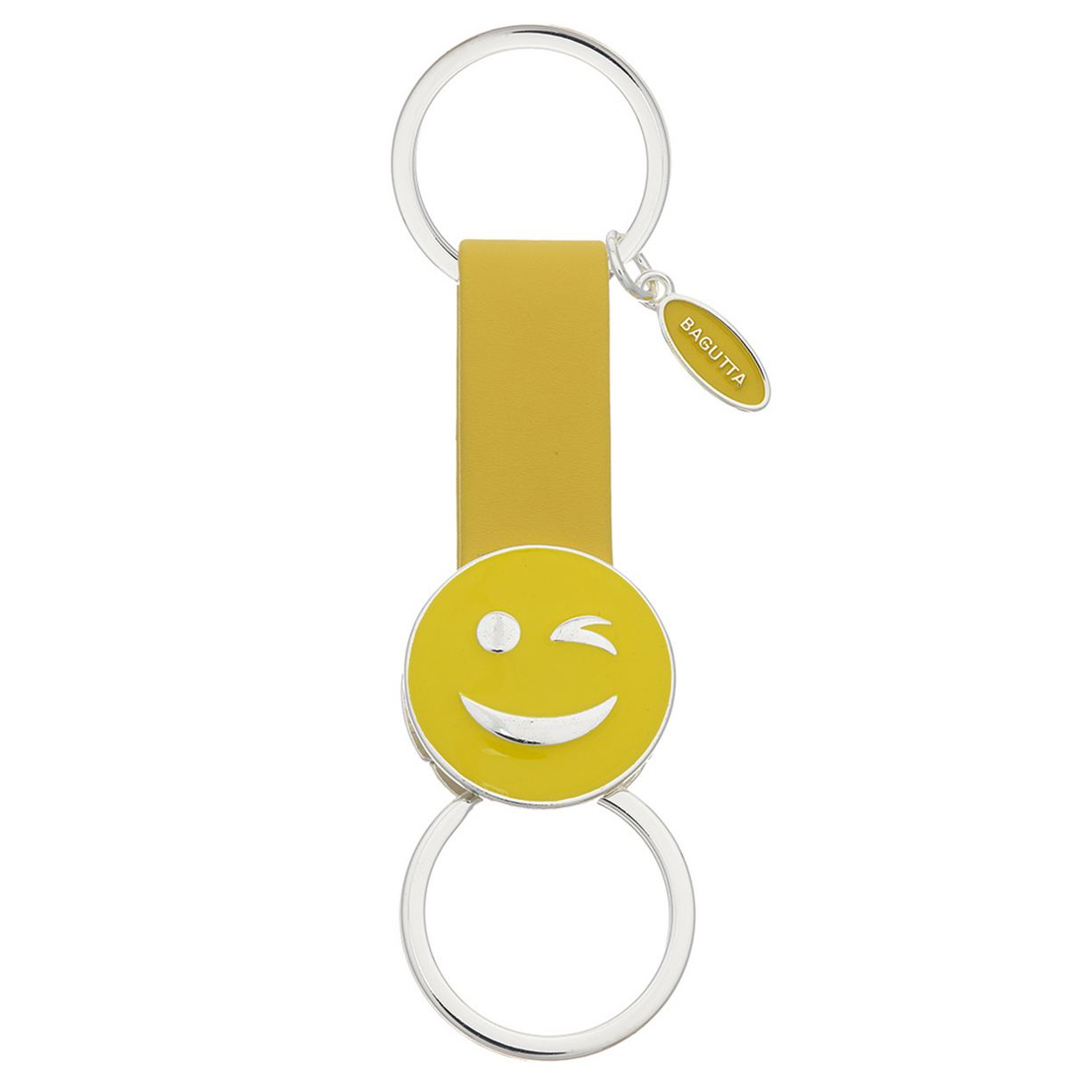 Bagutta Portachiavi Silver Plated con Cinturino e Doppio Anello Emoji Occhiolino 12 cm