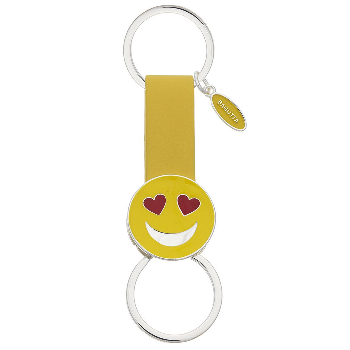 Bagutta Portachiavi Silver Plated con Cinturino e Doppio Anello Emoji Occhi a Cuore 12 cm